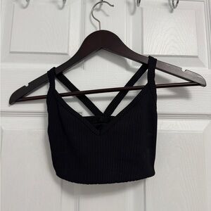 YEAR OF OURS Black Ribbed Cross Back Sports Bra